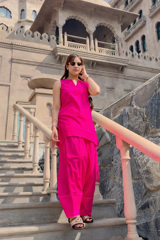 Hot Pink Farshi Salwar Set (2-Piece)
