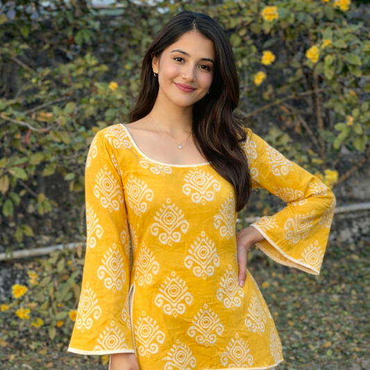 Marigold Bloom Kurti β Long Bell Sleeves