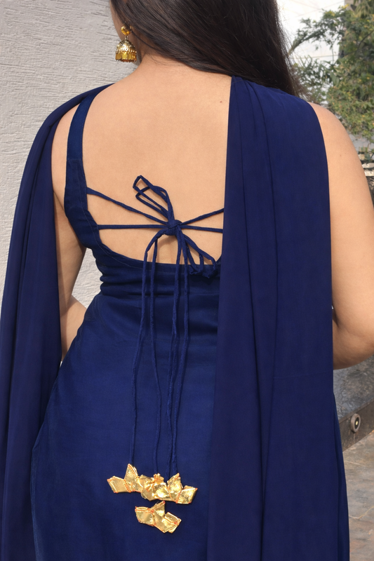 Navy Blue Sleeveless Suit Set with Dupatta