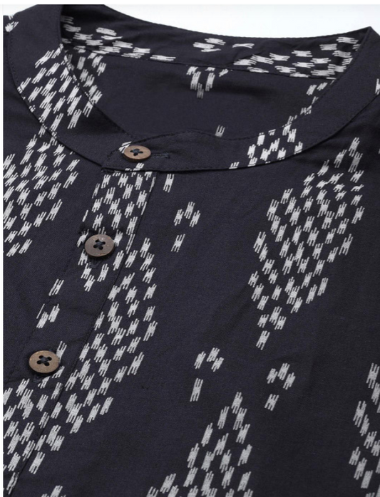 Navy Printed Block Print Kurta