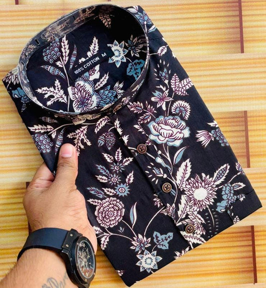 Black Floral Print Kurta