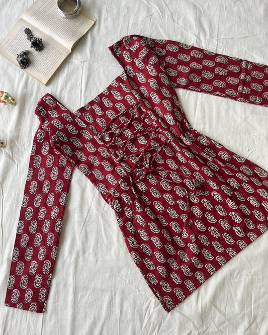Garnet Bloom Kurti β Long Sleeves