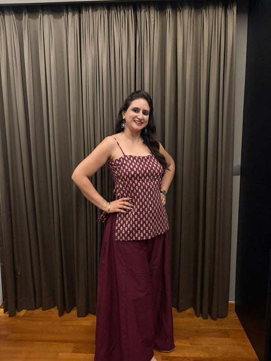 Wine Maroon Spaghetti Strap Backless Kurti