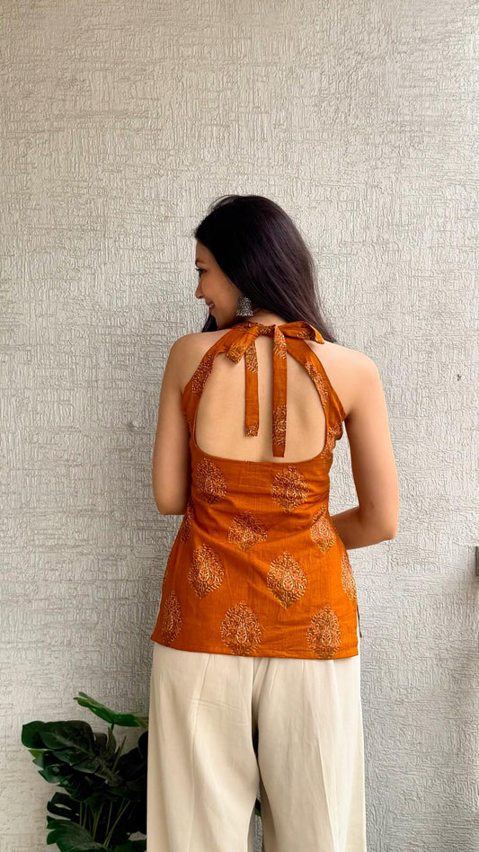 Zahra Sunset Orange Backless Kurti