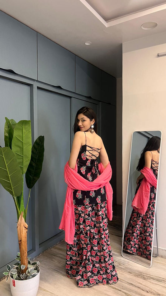 Gulabi Kaajal Noodle Strap Backless Sharara Set