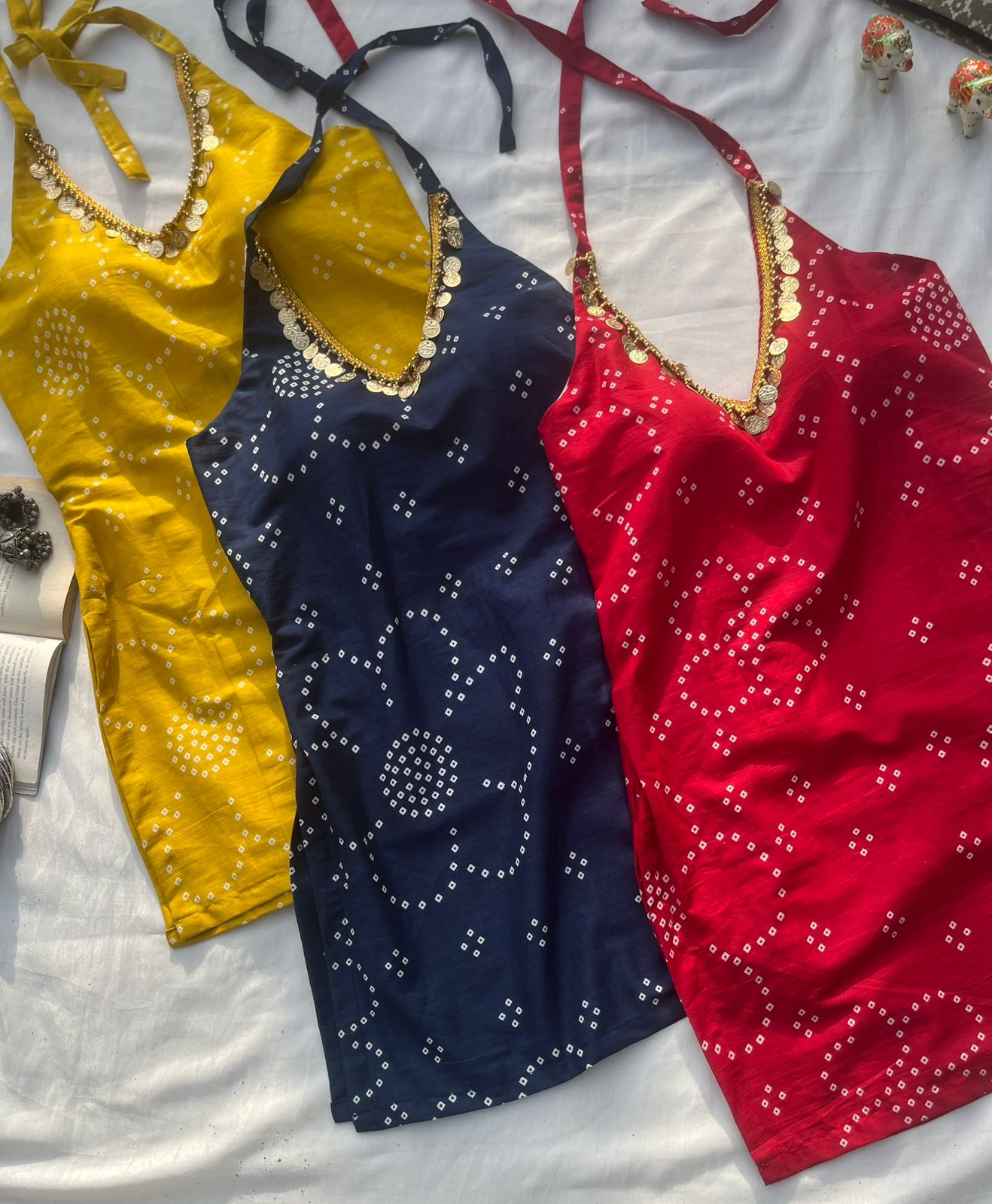 Cherry Red Backless Halter Kurti