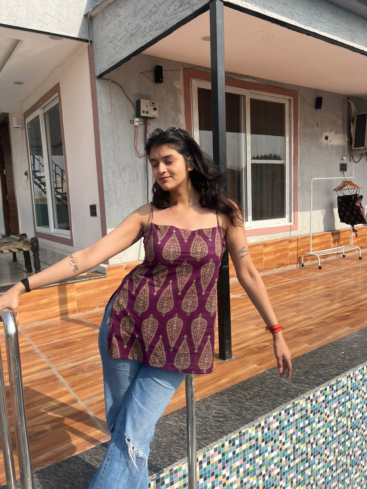 Royal Purple Spaghetti Strap Backless Kurti