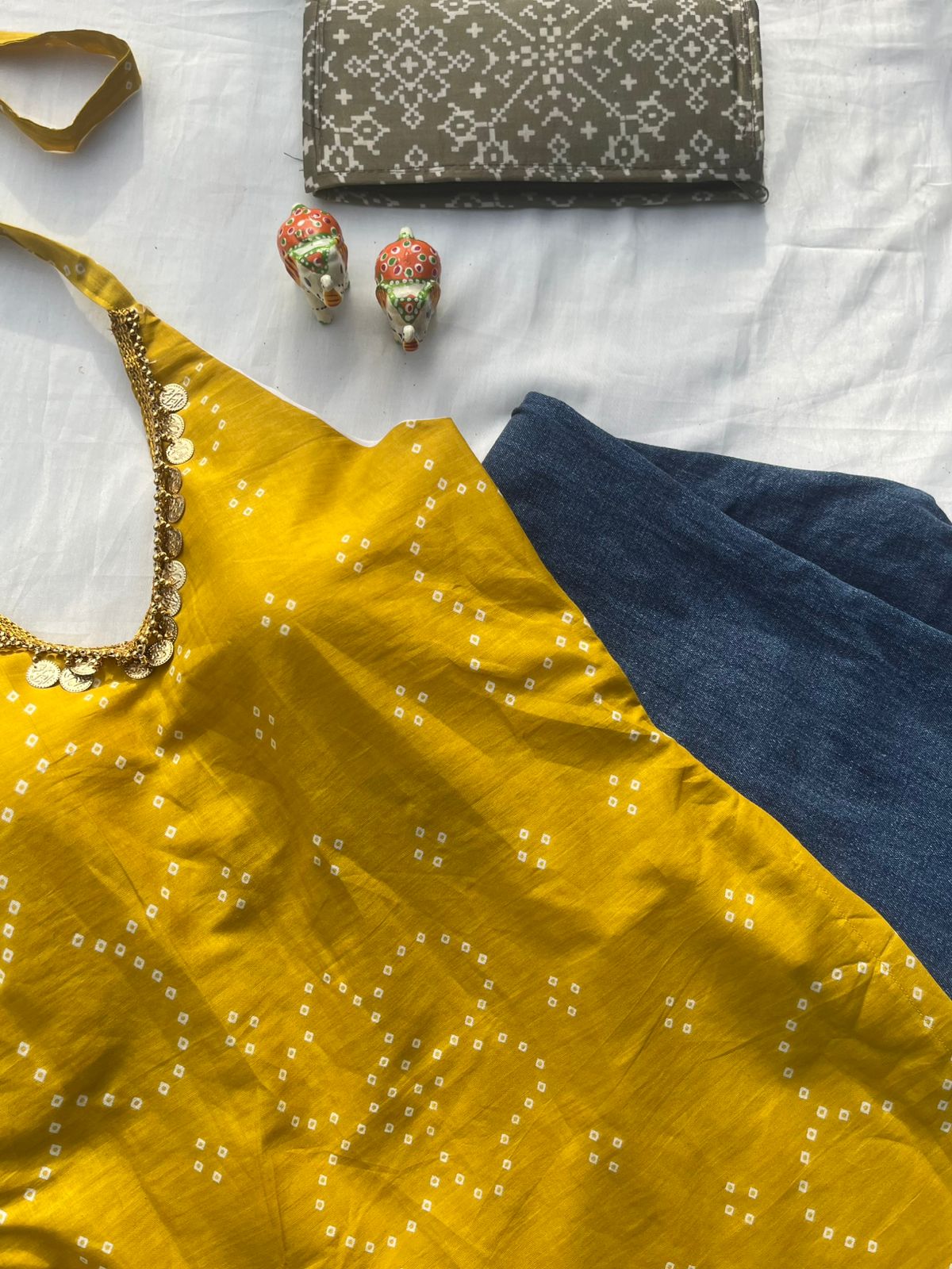 Mustard Yellow Backless Halter Kurti