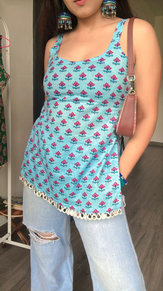 Sky Blue Mirror Kurti