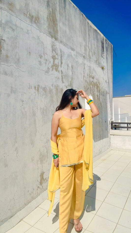 Yellow Sleeveless Suit Set with Dupatta