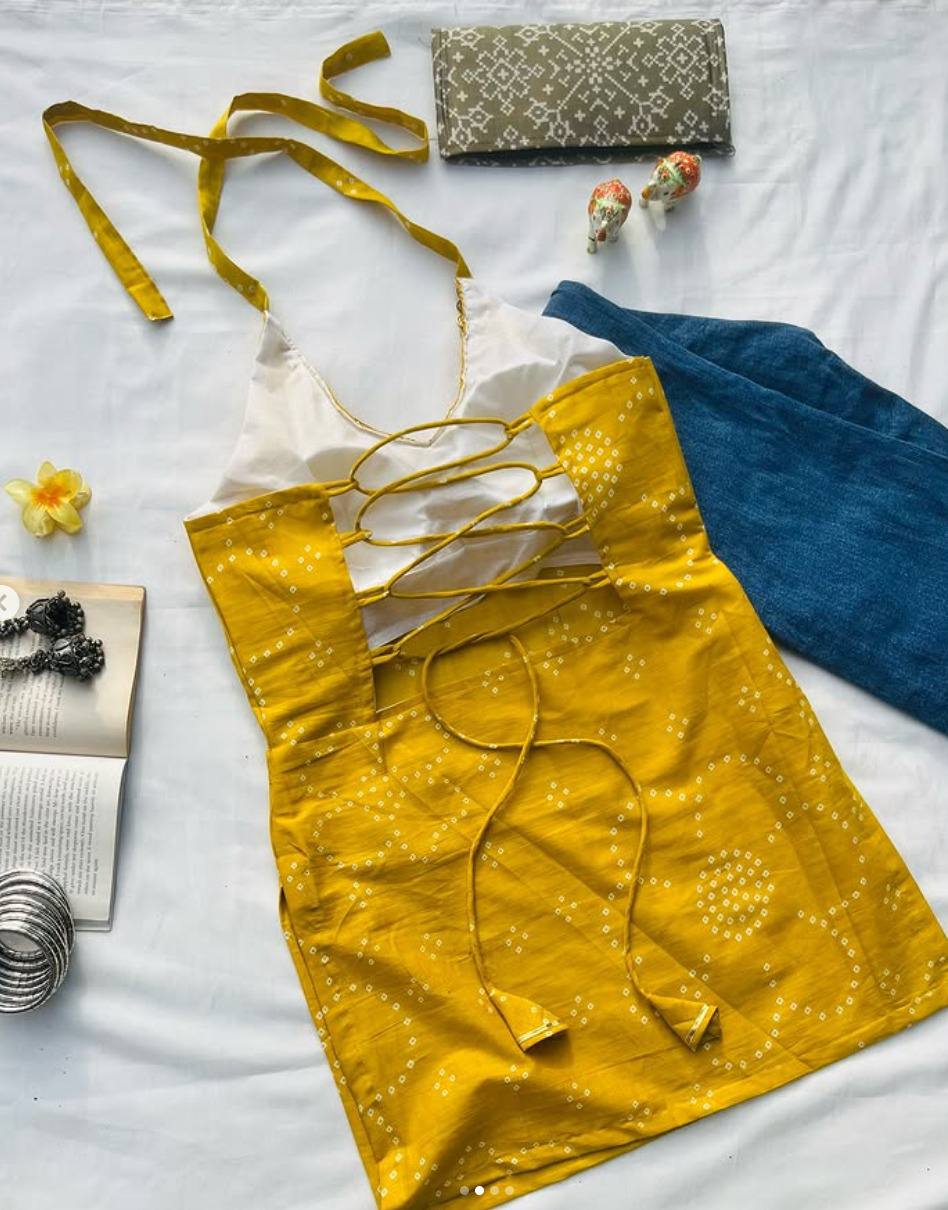 Mustard Yellow Backless Halter Kurti