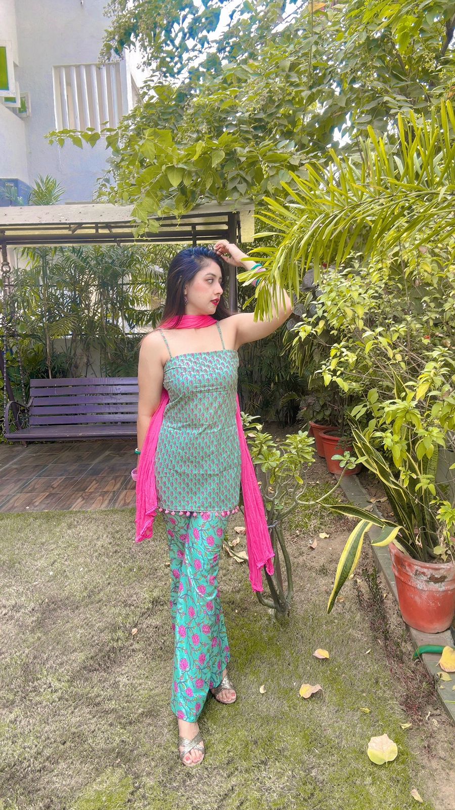 Mint Green Printed Pants Suit Set with Dupatta