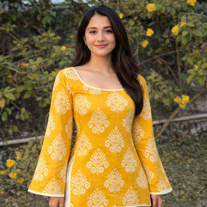 Marigold Bloom Kurti – Long Bell Sleeves