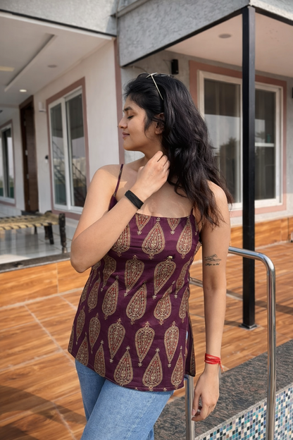 Royal Purple Spaghetti Strap Backless Kurti