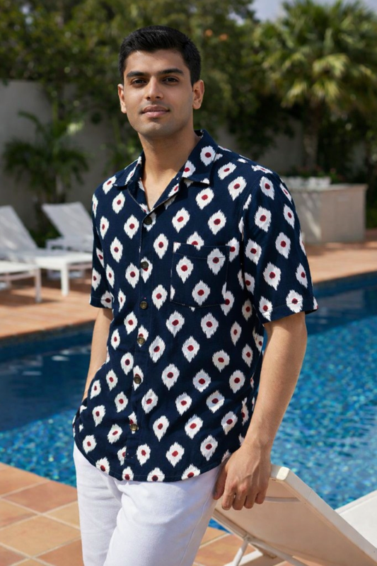 Black Ethnic Motif Short Sleeve Shirt