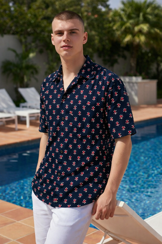 Black Small Floral Short Sleeve Shirt