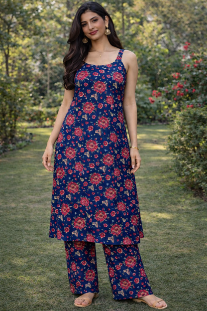 Navy Blue Floral Co-Ord Set (2-Piece)