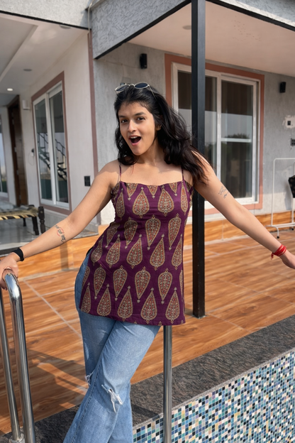 Royal Purple Spaghetti Strap Backless Kurti
