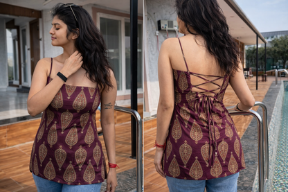 Royal Purple Spaghetti Strap Backless Kurti