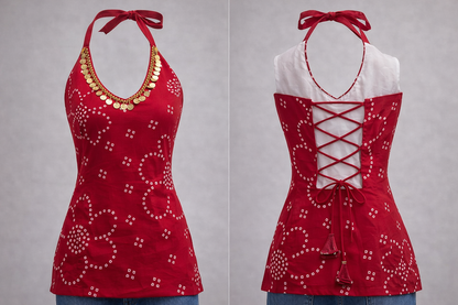 Cherry Red Backless Halter Kurti