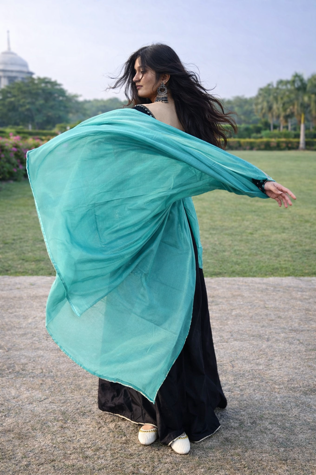 Black & Teal Bandhani Print Sharara Suit Set (with Teal Dupatta)