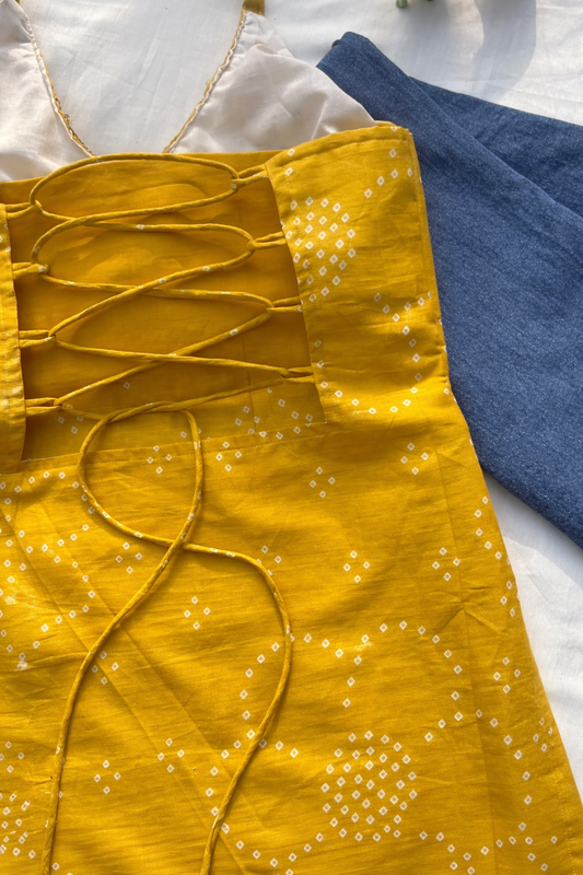 Mustard Yellow Backless Halter Kurti