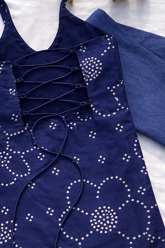 Navy Blue Backless Halter Kurti