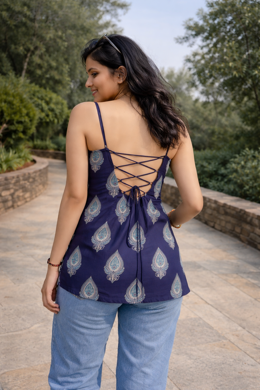 Indigo Paisley Backless Kurti
