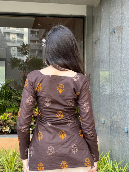 Espresso Bloom Kurti - Long Sleeves