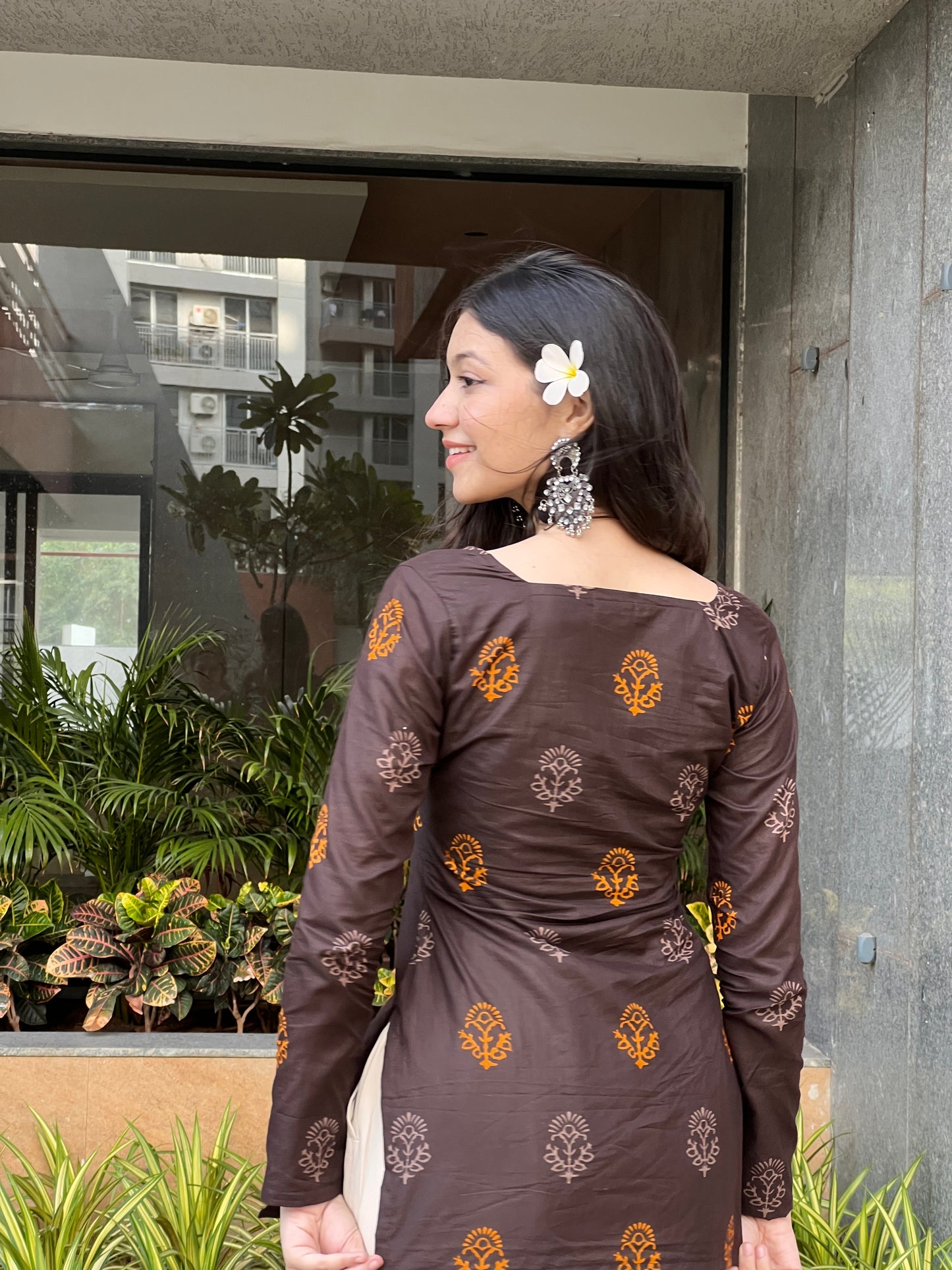 Espresso Bloom Kurti - Long Sleeves