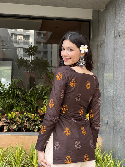 Espresso Bloom Kurti - Long Sleeves