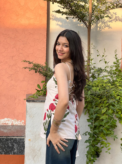 Ivory Pink Blossom Backless Kurti 🌷