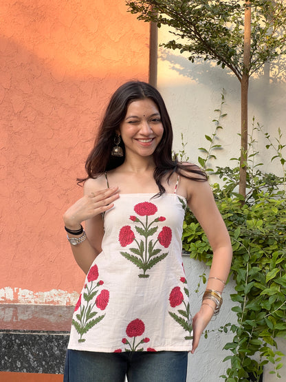 Ivory Pink Blossom Backless Kurti 🌷