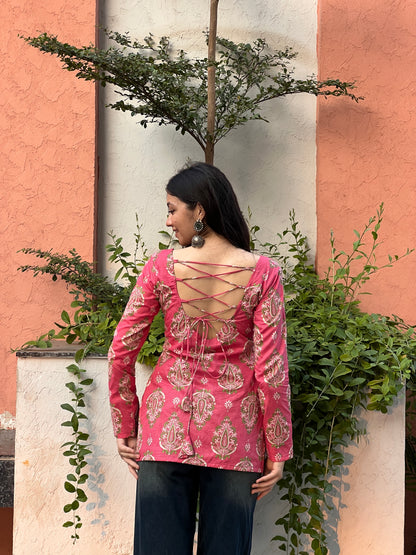 Rosé Long Sleeve Backless Kurti 🌸