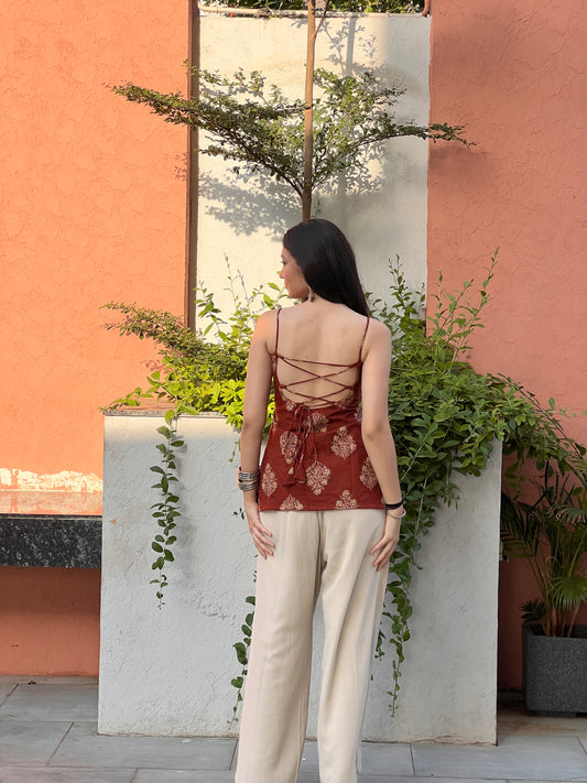 Cinnamon Glow Backless Kurti 🤎