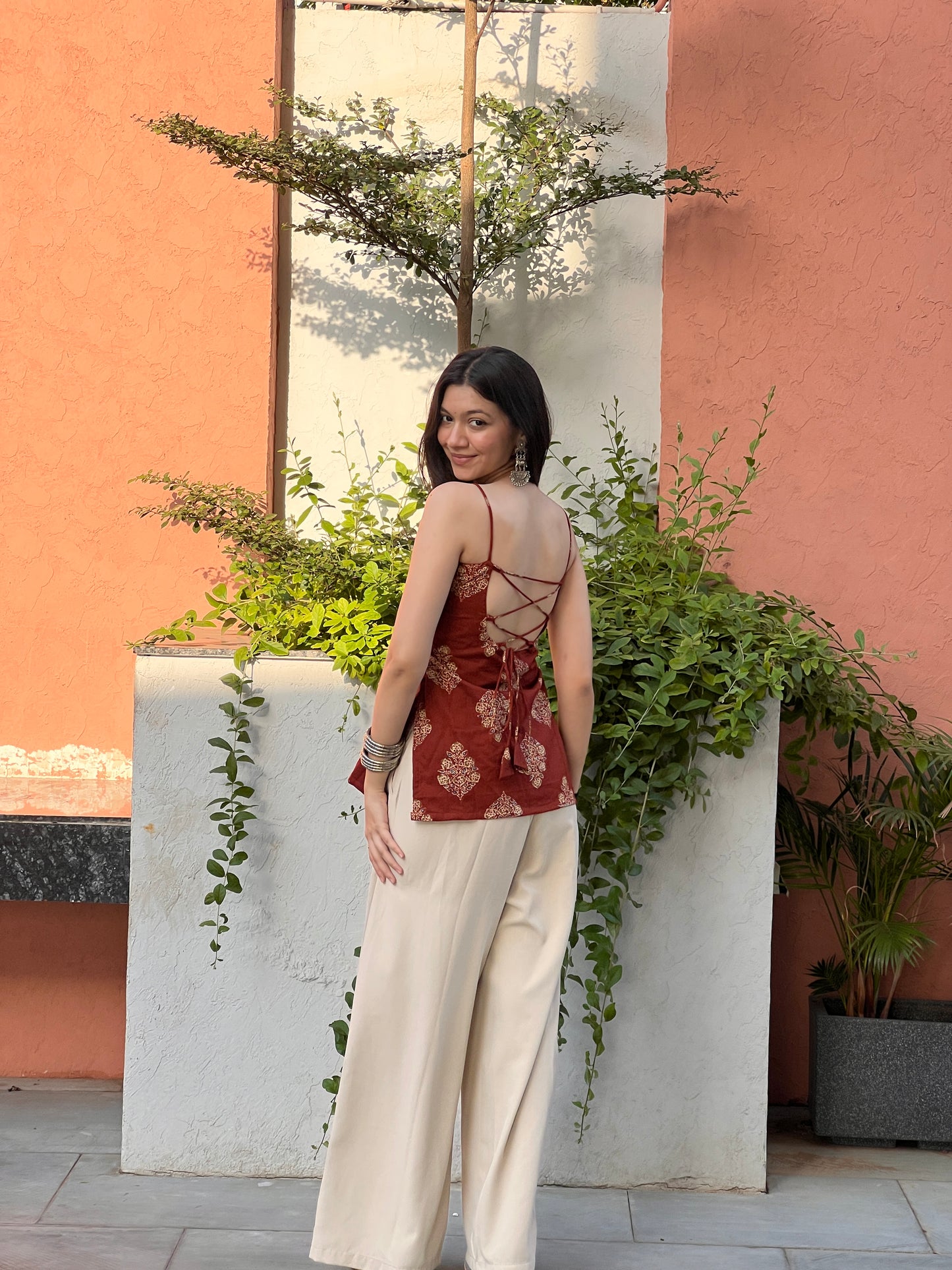 Cinnamon Glow Backless Kurti 🤎