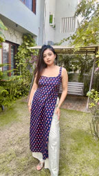 Indigo Bloom High Slit Long Kurti