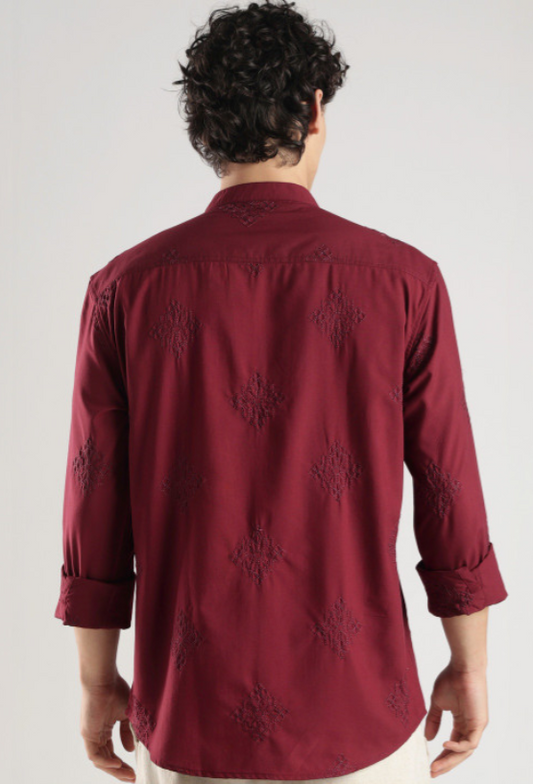 Maroon Embroidered Kurta