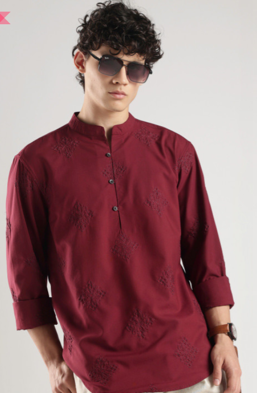 Maroon Embroidered Kurta