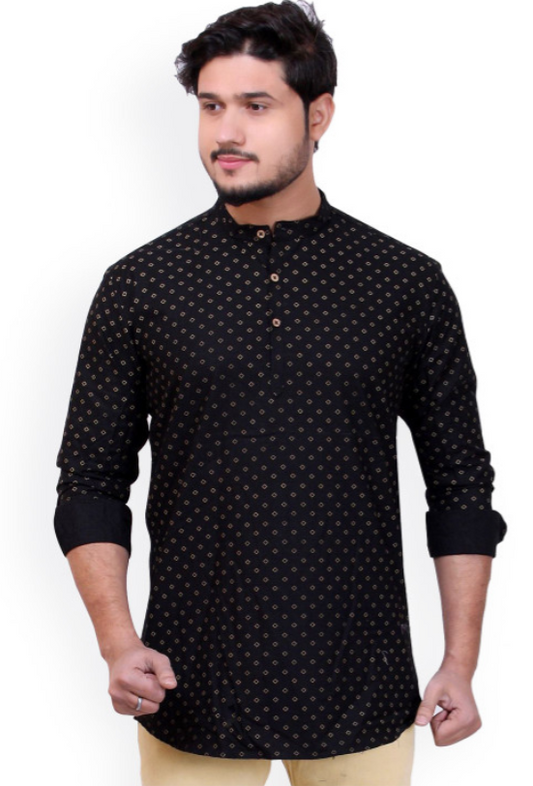 Black Self Print Kurta