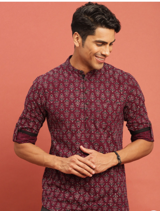 Maroon Ethnic Motif Kurta