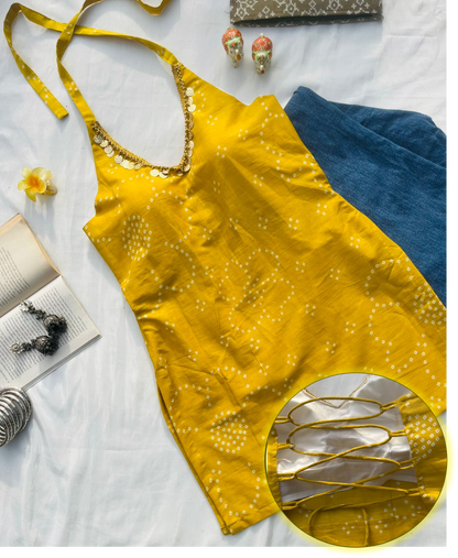 Mustard Yellow Backless Halter Kurti