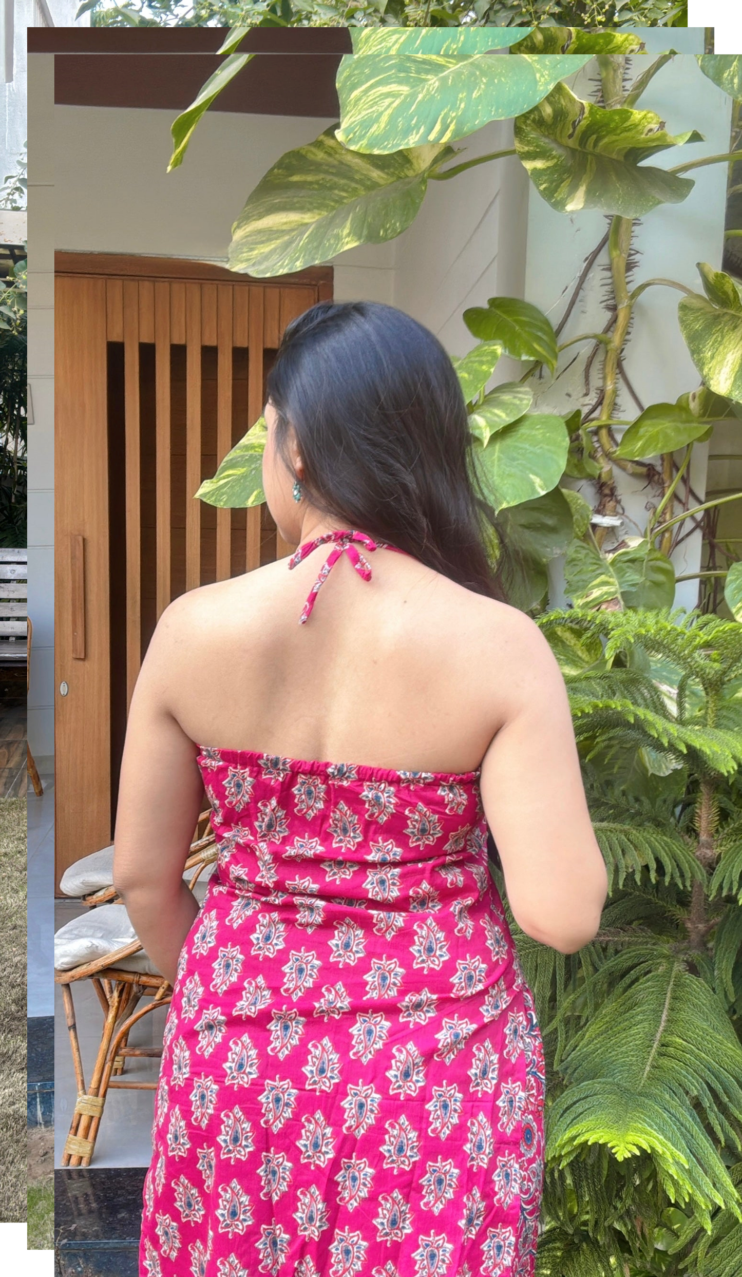 Hot Pink Printed Halter Co-Ord Set (2-Piece)