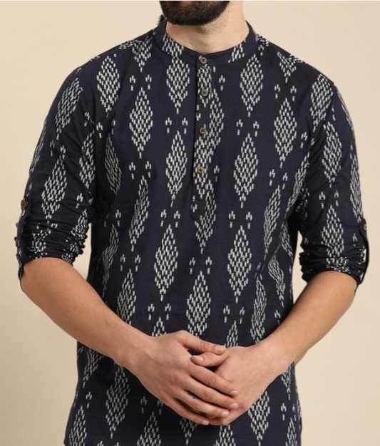 Navy Printed Block Print Kurta