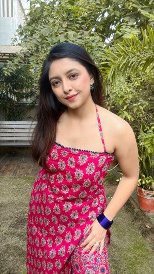 Hot Pink Printed Halter Co-Ord Set (2-Piece)