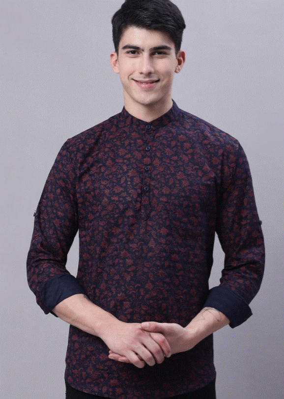 Dark Navy Floral Kurta