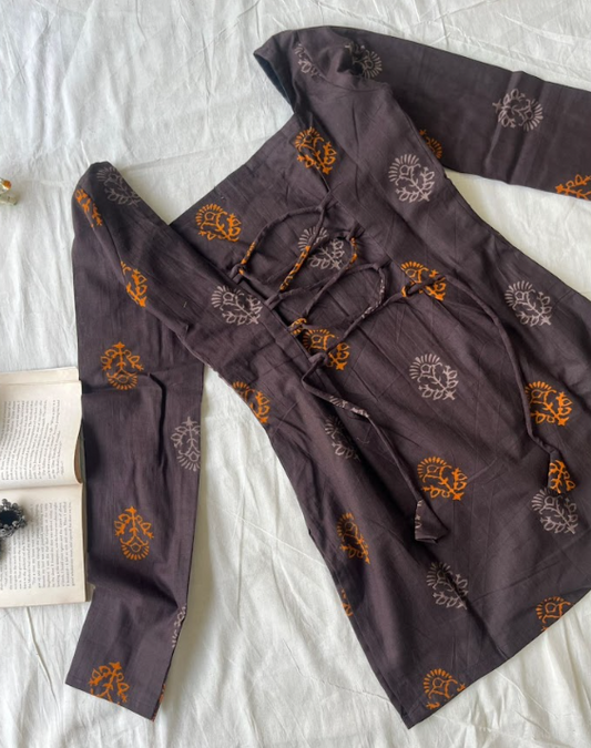 Espresso Bloom Kurti - Long Sleeves