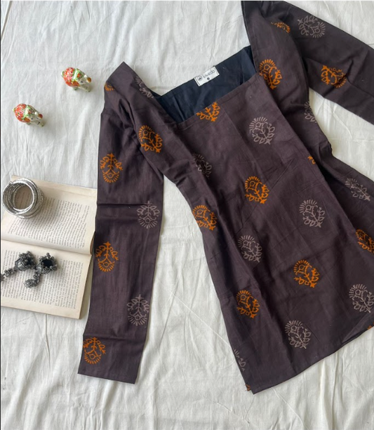 Espresso Bloom Kurti - Long Sleeves