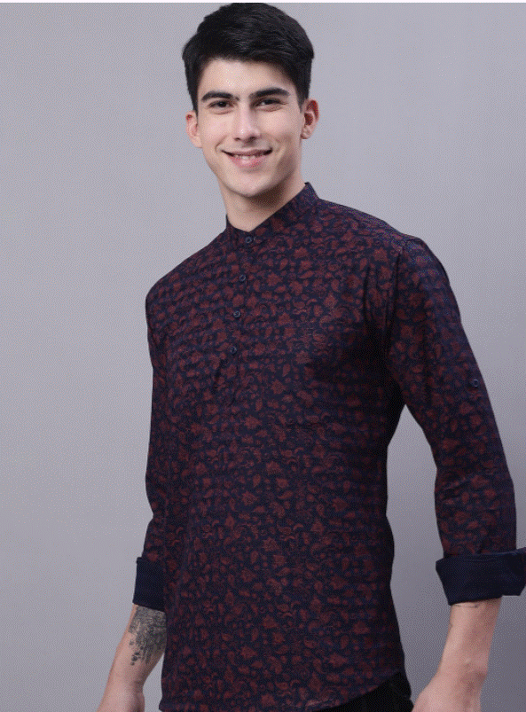 Dark Navy Floral Kurta