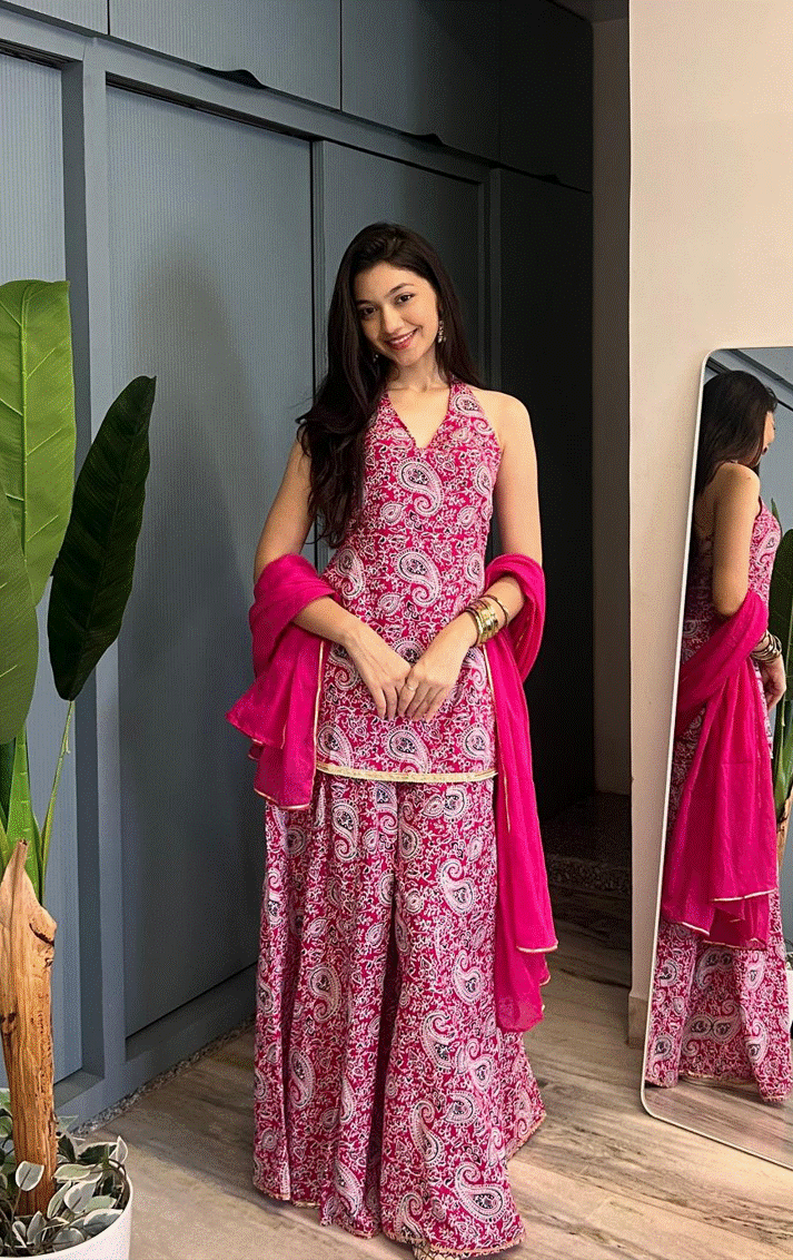 Rani Paisley Halter Backless Sharara Set